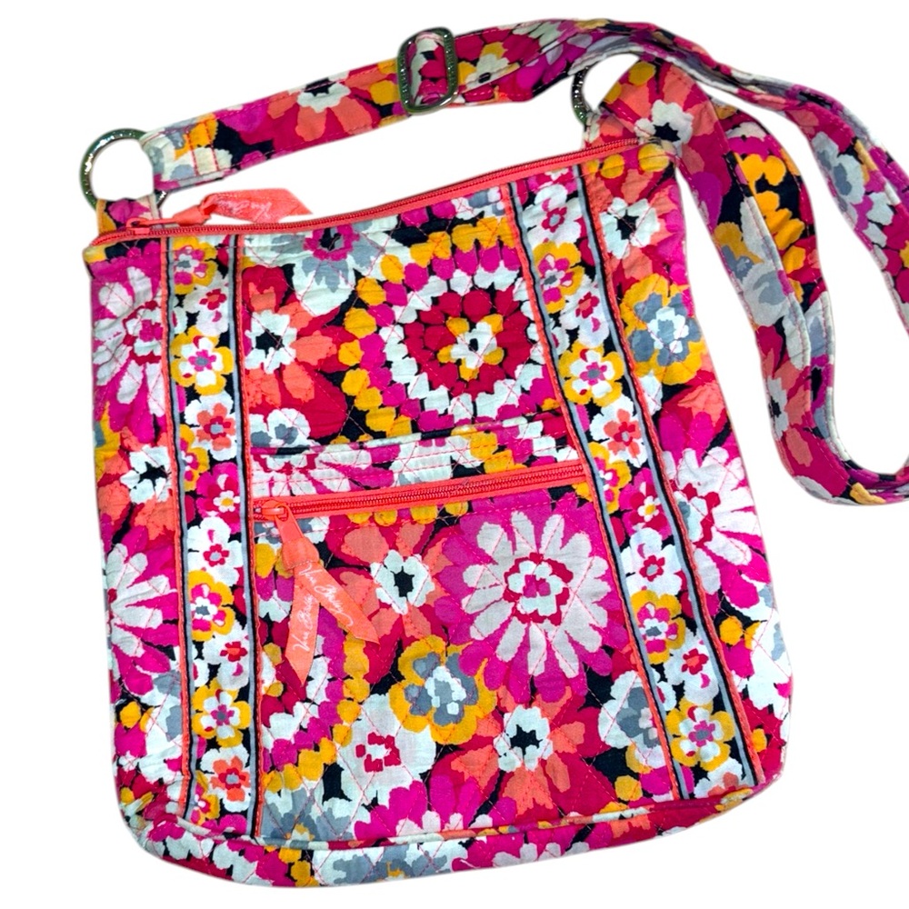 Vera Bradley Pixie Blooms Hipster Crossbody Shoulder Bag Pink Floral Quilted